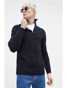 Superdry pulover din amestec de lana barbati, culoarea albastru marin, călduros, cu turtleneck