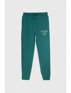 Guess pantaloni de trening din bumbac pentru copii culoarea verde, cu imprimeu