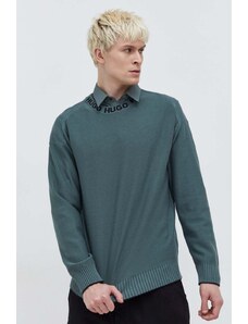 HUGO pulover de bumbac bărbați, culoarea verde, light 50474813