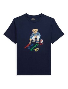 Polo Ralph Lauren tricou de bumbac pentru copii culoarea albastru marin, cu imprimeu