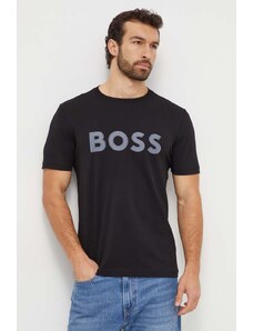 BOSS Green tricou din bumbac bărbați, culoarea negru, cu imprimeu 50506344