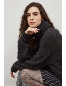 American Vintage pulover de lana femei, culoarea negru, călduros, cu guler