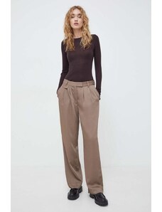 Bruuns Bazaar pantaloni femei, culoarea bej, drept, high waist