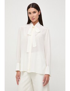BOSS cămașă de mătase culoarea alb, cu un decolteu legat, regular 50505934