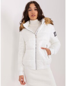 Fashionhunters White winter jacket with detachable hood