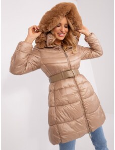 Fashionhunters Dark beige women's winter jacket with hood