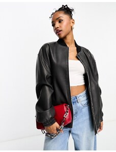 Pull&Bear faux leather oversized bomber jacket in black