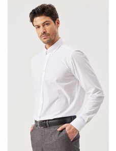 ALTINYILDIZ CLASSICS Men's White Slim Fit Slim Fit Buttoned Collar Patterned Shirt
