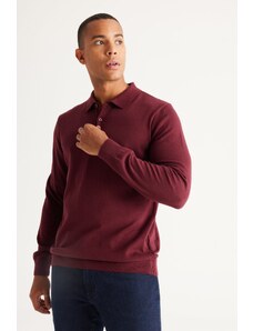 ALTINYILDIZ CLASSICS Men's Claret Red Standard Fit Normal Cut Polo Collar Cotton Knitwear Sweater.