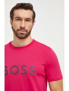 BOSS Green tricou din bumbac bărbați, culoarea roz, cu imprimeu 50506344