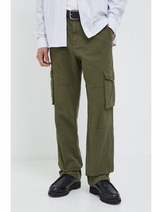 Les Deux pantaloni de bumbac culoarea verde, drept