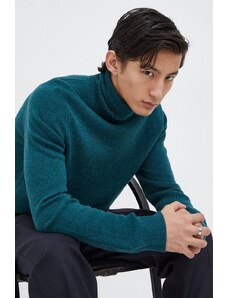 Samsoe Samsoe pulover de lana barbati, culoarea verde, light, cu guler