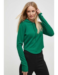 Guess bluza femei, culoarea verde, cu glugă, neted