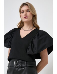 Karl Lagerfeld bluza din bumbac culoarea negru, neted