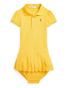 Polo Ralph Lauren rochie din bumbac pentru bebeluși culoarea galben, mini, drept