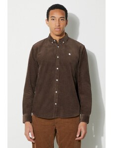 Carhartt WIP cămașă din velur culoarea maro, cu guler button-down, regular