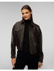 Jachetă din piele pentru femei Aeronautica Militare - maro