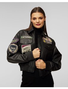 Jachetă din piele pentru femei Aeronautica Militare - negru