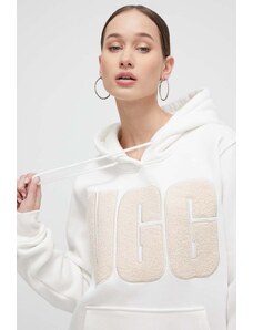 UGG bluza femei, culoarea alb, cu glugă, cu imprimeu