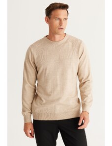 ALTINYILDIZ CLASSICS Men's Beige Standard Fit Normal Cut, Crew Neck Knitwear Sweater.