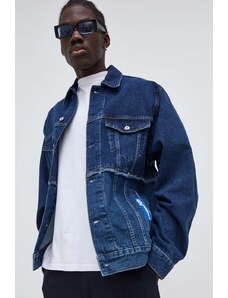 Karl Lagerfeld Jeans geaca jeans barbati, culoarea albastru marin, de tranzitie, oversize