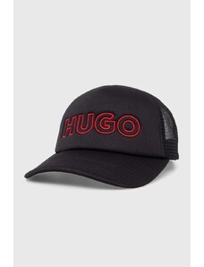 HUGO șapcă culoarea negru, cu imprimeu 50506071