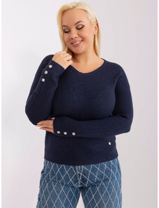 Fashionhunters Navy blue plus-size sweater with decorative buttons