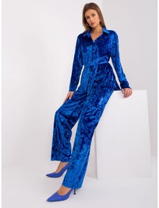 Fashionhunters Cobalt blue velvet set with button-down shirt