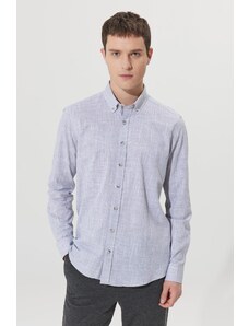 ALTINYILDIZ CLASSICS Men's Anthracite Slim Fit Slim Fit Button-down Collar Linen-Looking 100% Cotton Flared Shirt.