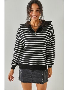 Olalook femei negru fermoar gât înalt supradimensionat tricotaje pulover