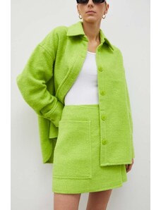 Samsoe Samsoe fusta din amestec de lana culoarea verde, mini, drept