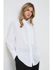 Custommade camasa din bumbac femei, culoarea alb, cu guler clasic, regular