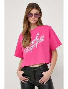 Karl Lagerfeld tricou din bumbac femei, culoarea roz