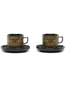 Moschino monogram-print ceramic cups (set of two) - Black