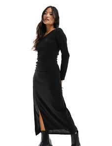 JDY Petite assymetric neck midi dress with side slit in black
