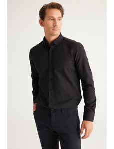 AC&Co / Altınyıldız Classics Men's Black Buttoned Collar Easy to Iron Cotton Slim Fit Slim Fit Oxford Shirt