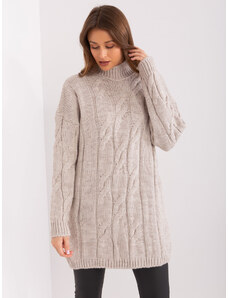 Fashionhunters Beige turtleneck dress with cable knit