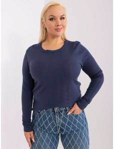 Fashionhunters Navy Blue Classic Plus Size Round Neck Sweater