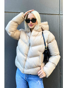 Madmext Stone Color Hooded Slim Fit Women's Down Coat