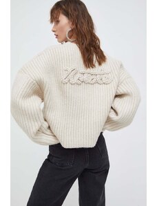 Rotate pulover din amestec de lana femei, culoarea bej, călduros