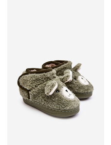 Kesi Children's insulated slippers with teddy bear, green Eberra