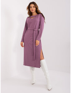 Fashionhunters Purple midi dress with a neckline