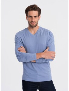 Ombre Clothing Men's unprinted V-NECK longsleeve - light blue V9 OM-LSBL-0108