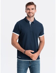 Ombre Clothing Men's cotton polo shirt - navy blue V4 OM-POSS-0113