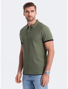 Ombre Clothing Men's cotton polo shirt - olive V6 OM-POSS-0113