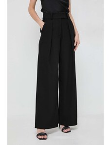 Ivy Oak pantaloni femei, culoarea negru, lat, high waist IO1100X5121