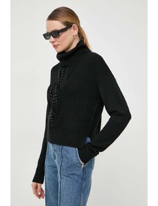Liu Jo pulover de lana femei, culoarea negru, cu guler