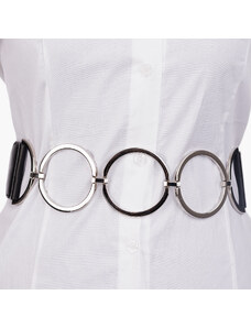 Shopika Curea flexibila cu 3 cercuri metalice argintii de 7 cm cu material elastic negru la spate