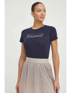 Armani Exchange tricou din bumbac femei, culoarea albastru marin