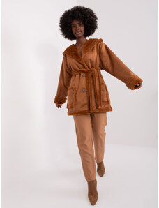 Fashionhunters Light Brown Short Winter Coat with Buttons